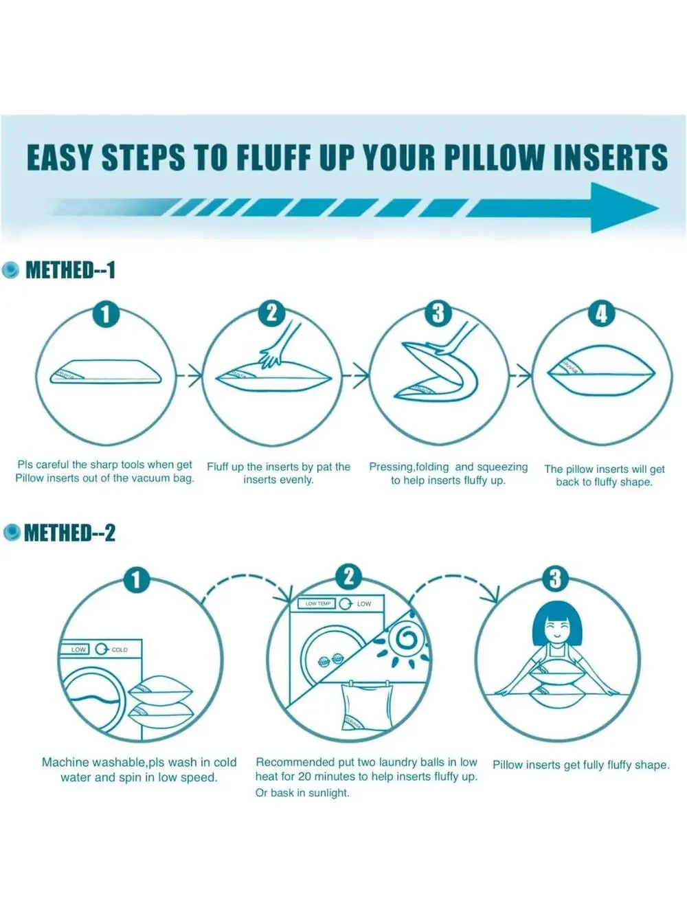 Siluvia 22x22 Pillow Insert Set of 4 Square Throw Pillow Inserts White NEW